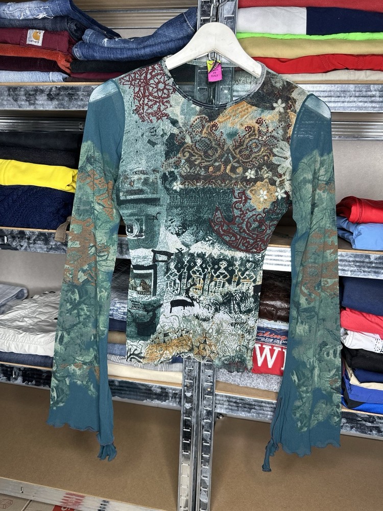 Vintage Save the Queen long sleeve graphic mesh top
