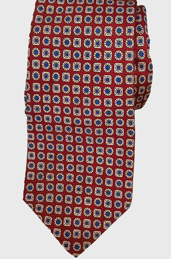 Polo Ralph Lauren Men’s 100% Silk Red & Blue Geometric Medallion Vintage Tie
