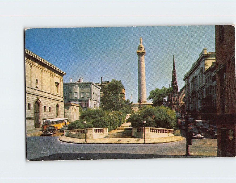 Postcard Washington Monument And Mt Vernon Place  Baltimore Maryland