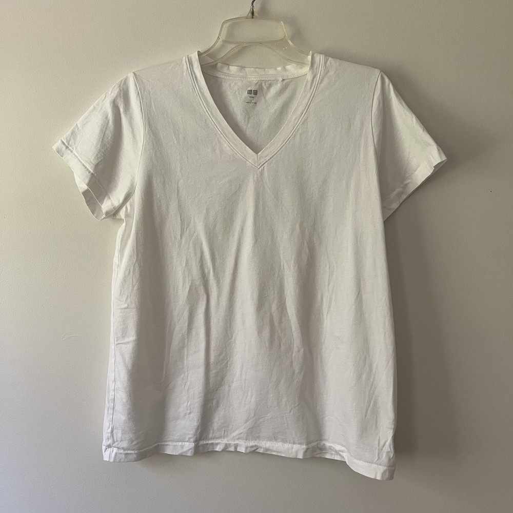Uniqlo Cotton V-Neck T-Shirt Large White Short Sleeve Basics