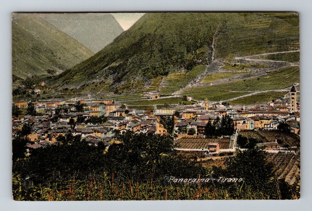 Italy- Tirano Panoramic Alpine City View Souvenir Old Postal PC Vintage Postcard