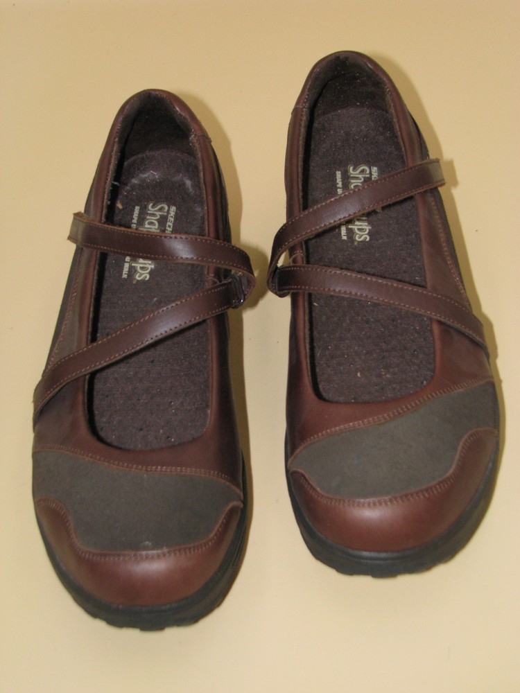 Skechers Shape Ups Women Size 10 Brown Leather Mary Jane Toning Athletic Shoes