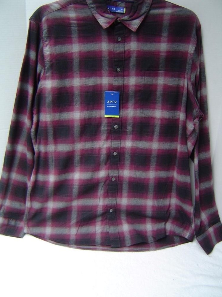 New Mens Apt 9 Wine/Burgundy And Black Long Sleeve Flannel Shirt Size Xlt