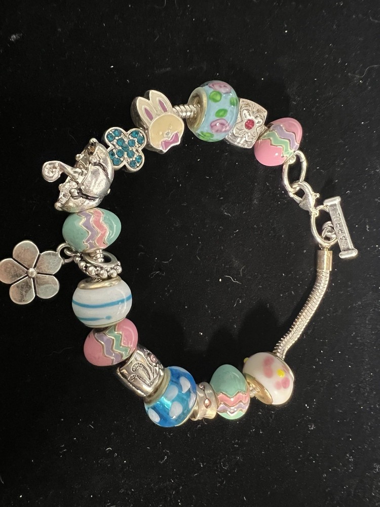 Willabee Ward April Easter Bunny Charm Bracelet in Sterling Silver