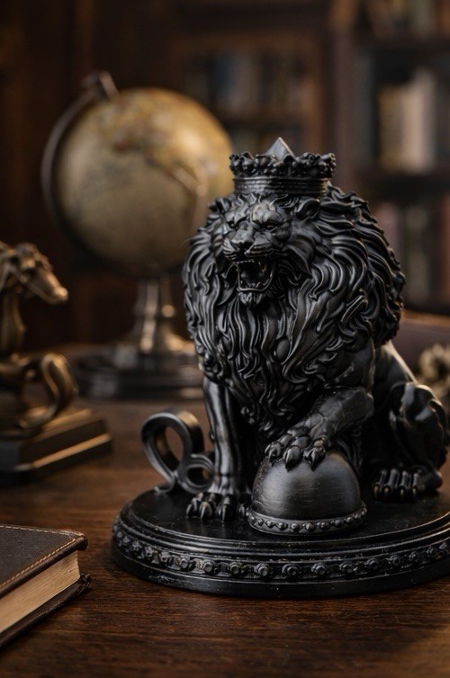 Black Lion Statue with Crown - Leo Zodiac Sign Gift - Majestic King Home Decor