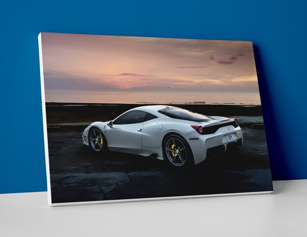 White Ferrari 458 Poster or Canvas - White Ferrari Wall Art Print Decor