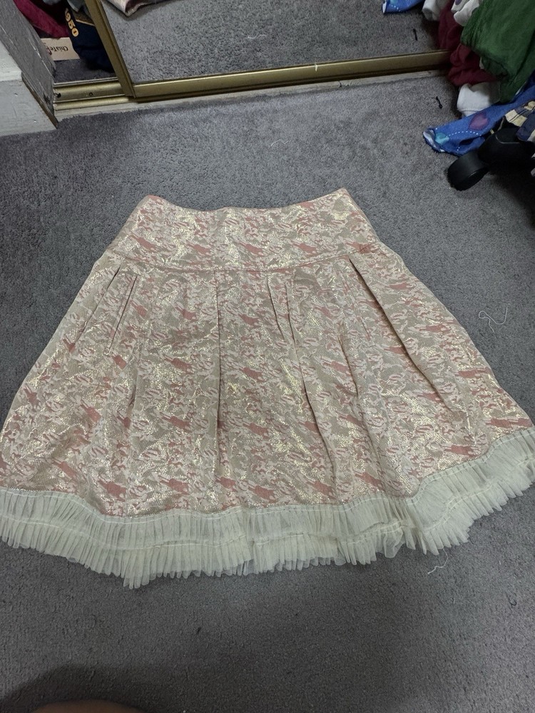 Moulinette Soeurs Anthropologie Pink Lace Trim Midi Skirt Classy Size 10