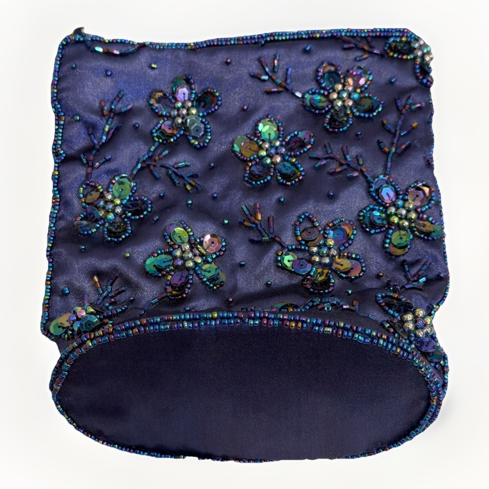 Vintage Beaded Evening Bag Iridescent Floral Sequin Mini Purse 90s Y2K