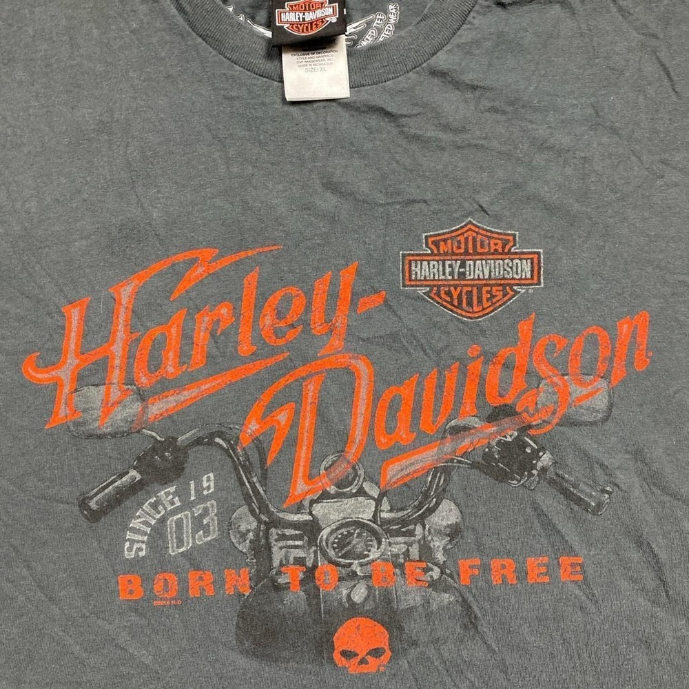 Harley-davidson Men's Grey and Orange T-shirt