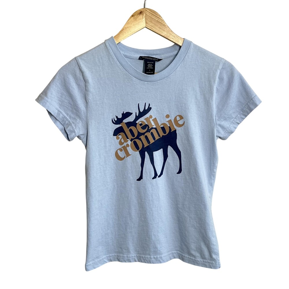 Vintage Abercrombie & Fitch Shirt Juniors Large Blue Moose Logo Y2K Tee T-Shirt