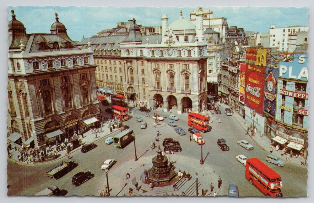 Piccadilly Circus London UK VINTAGE Postcard 1950s 1960s Double Decker Bus