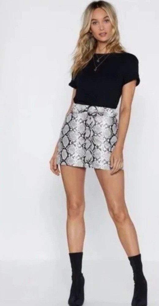 Nasty Gal Collection Faux Leather Snake Print Mini Skirt Small
