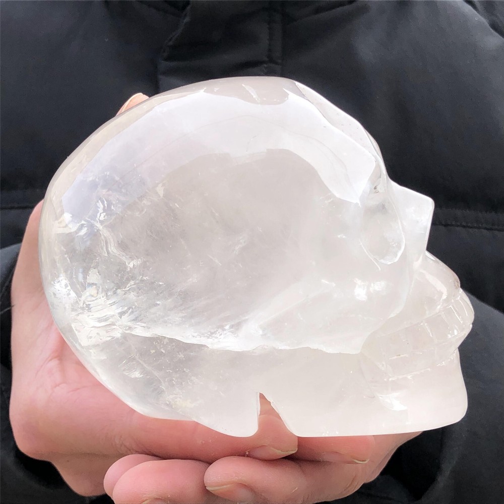 1.2kg Natural white crystal Quartz hand Carved skull crystal Reiki healing