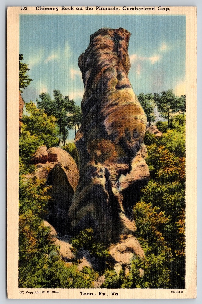 Cumberland Gap TN KY VA~Chimney Rock On Pinnacle~PM 1941 Linen Postcard