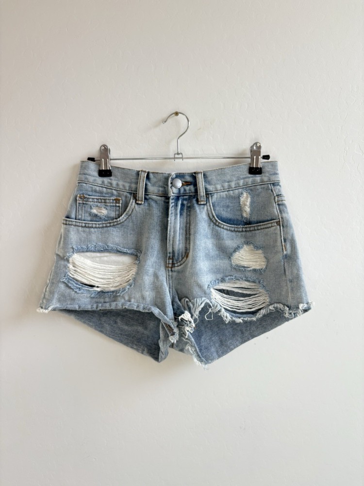 Billabong Drift Away Shorts Denim Distressed Daisy Duke Light Wash Womens 25