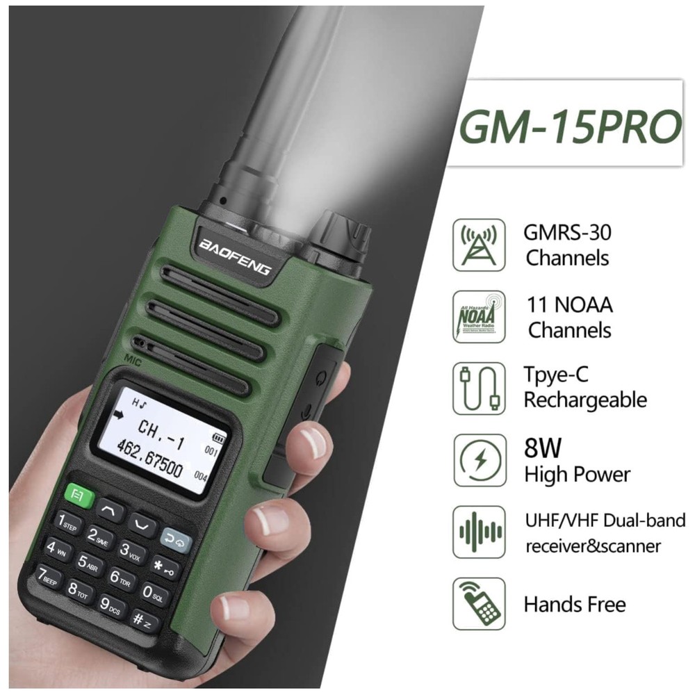 GM-15 Pro GMRS Radio 8W - Long Range Two Way Radio