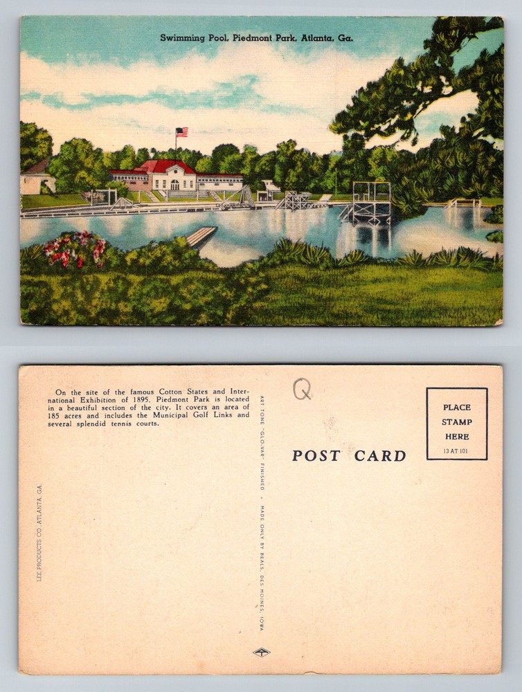 Atlanta, GA-Georgia, Swimming Pool Piedmont Park Recreation Vintage Postcard