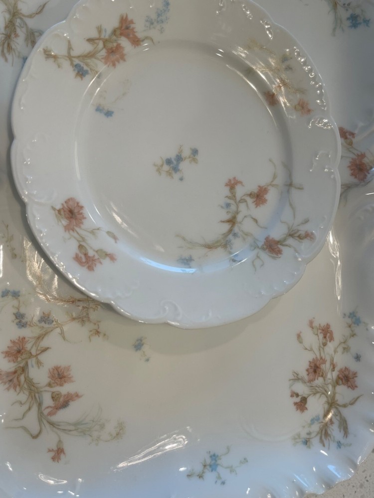 Limoges France St Lazare Haviland Floral Thistle Platter & Dessert Plate Set of 2
