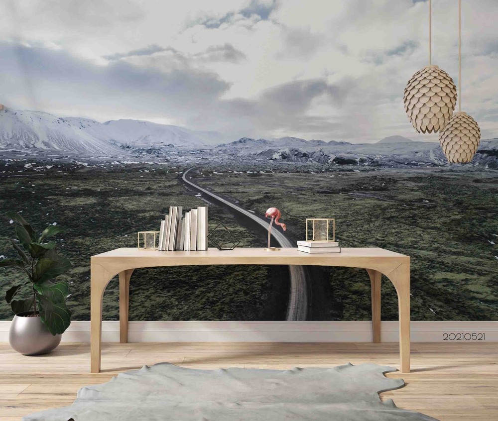 3D Snowy Mountains Highway Landscape Wall Murals Wallpaper Murals Wall Sticker