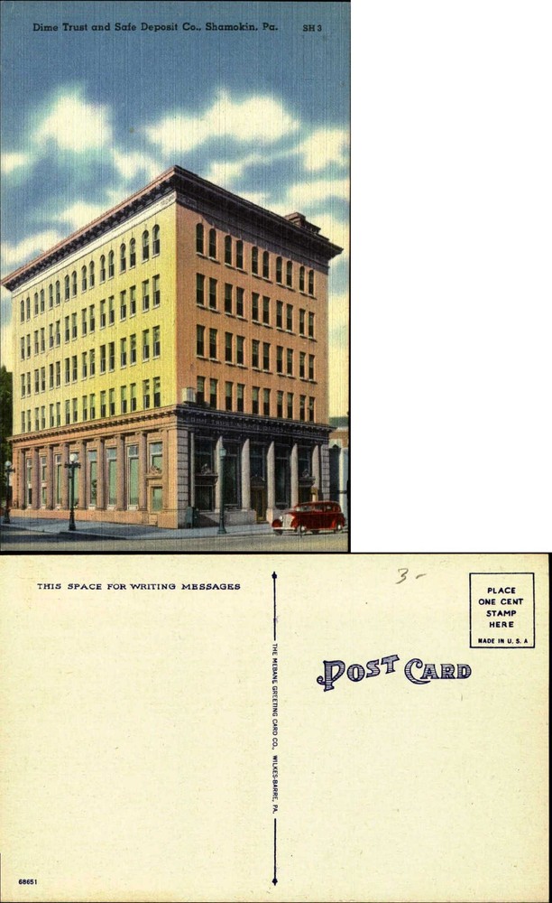 Dime Trust and Safe Deposit Company Shamokin PA linen 1940s