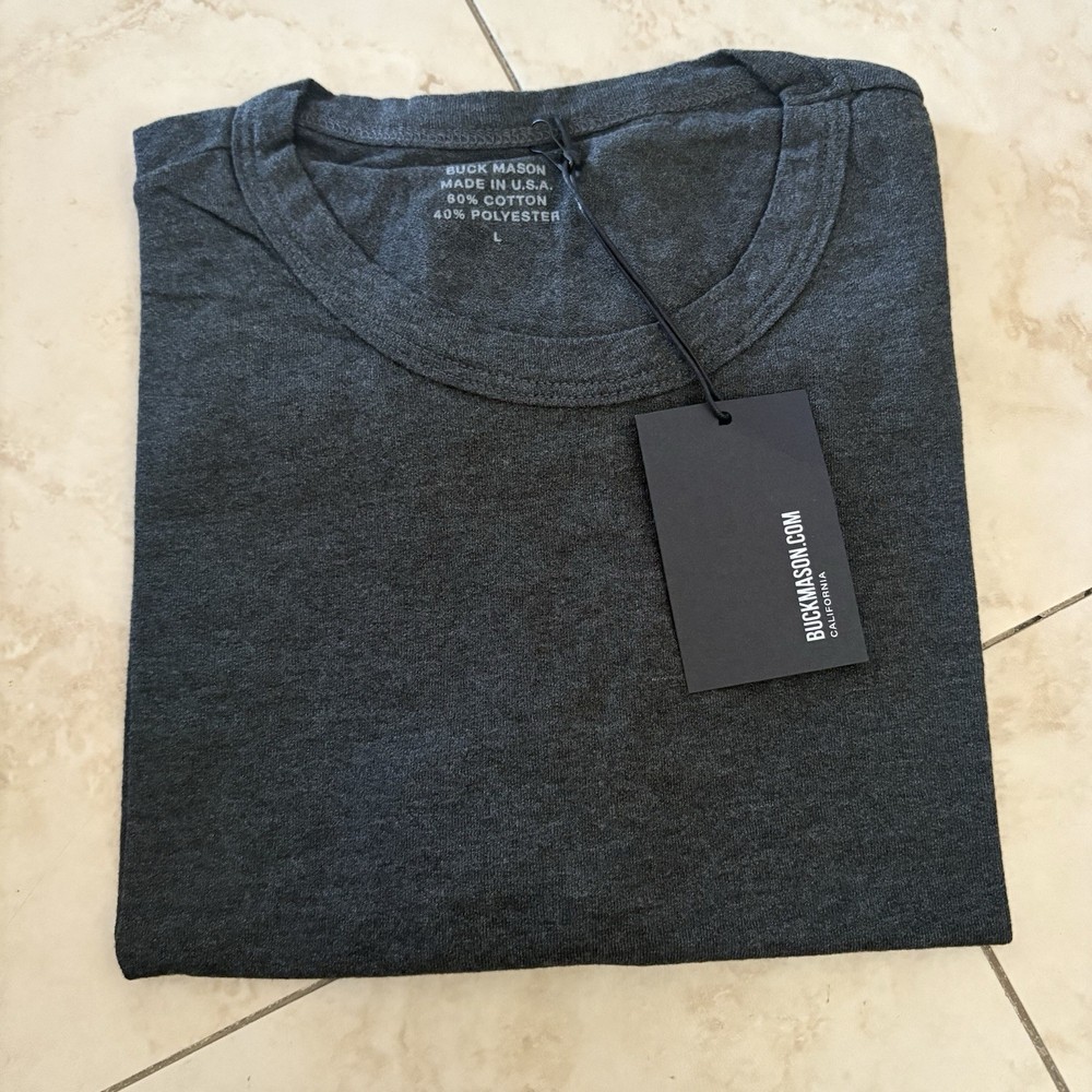 Buck Mason Shirt Mens Large Carbon Gray Traverse Curved Hem Crewneck Tee USA