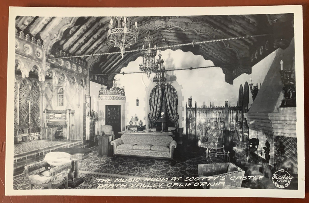 Postcard The Music Room Scottys Castle Death Valley  CA Frashers Real Photo RPPC