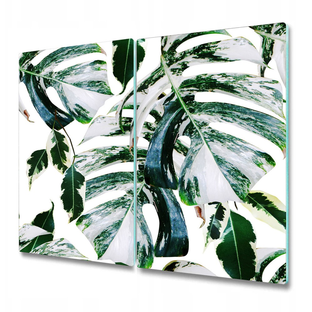 Serving Chopping Board Glass Cover Minty palm leaves Tropical modern art 2x30x52