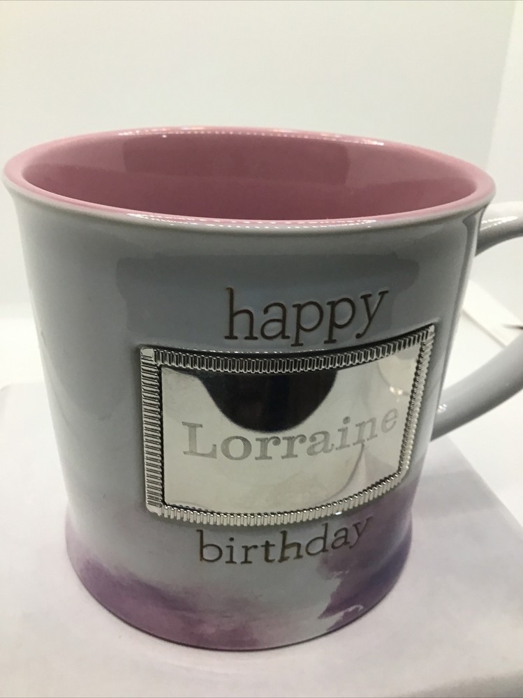 HAPPY BIRTHDAY LORRAINE COFFEE MUG. Coffee Mug Gift. Art Deco Print Mug.B165