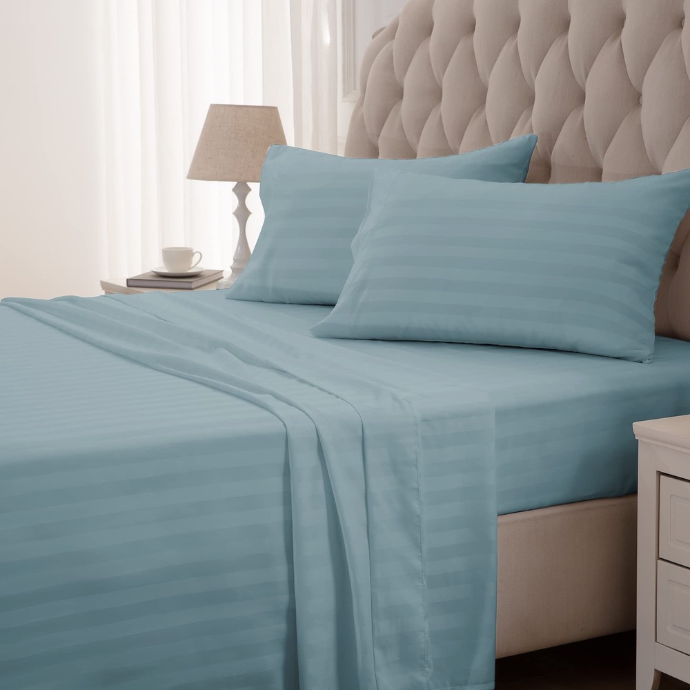 Striped Cooling Sheets Set King Size - Fitted Flat Sheet & Pillowcase Sets 4 ...
