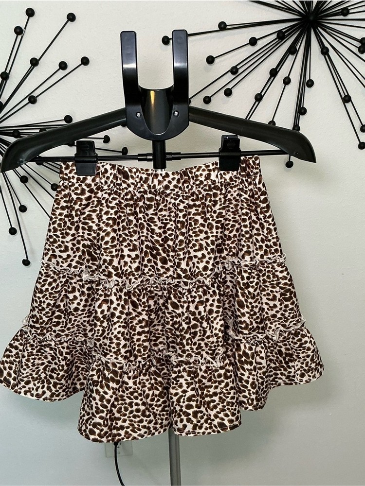 SHEIN Leopard Print Tiered Ruffle Mini Skirt Size Small
