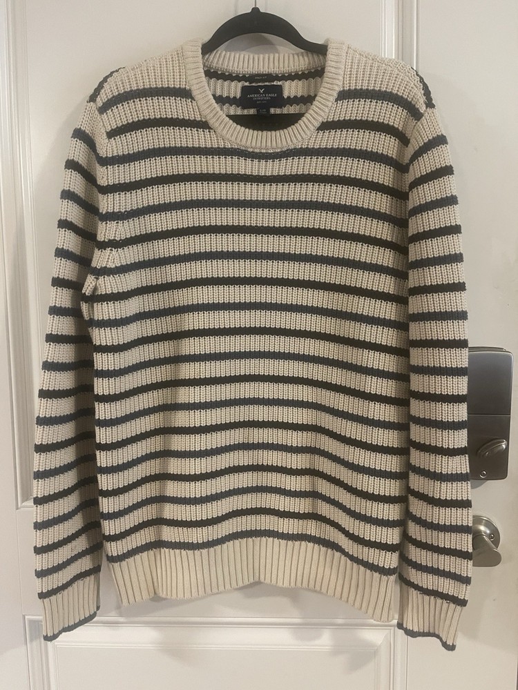 American Eagle Outfitters Mens Sweater Striped Rugby Crewneck Knit Size Large