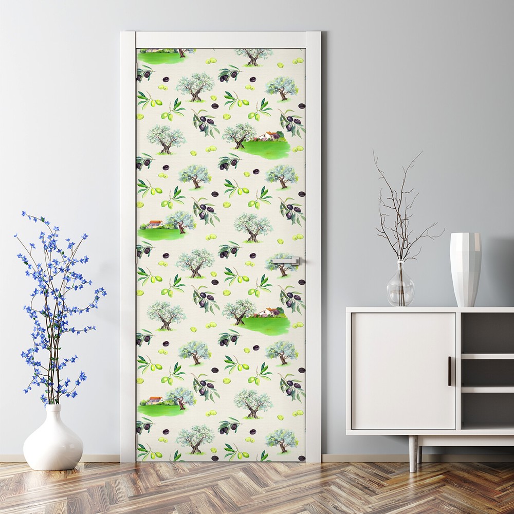 Olive Branch Bubble-Free Reusable Door Decal in Green and Black  