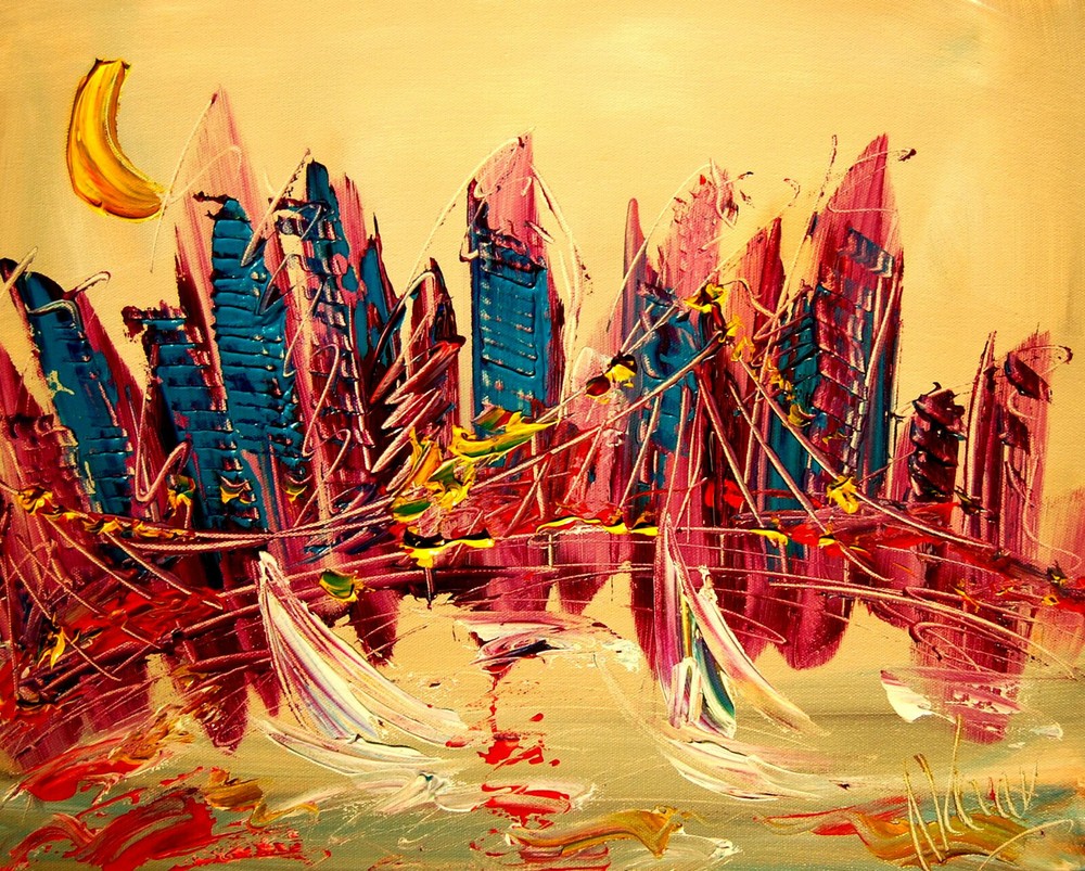 NYC  BY MARK KAZAV - ORIGINAL OIL PAINTING ABSTRACT MODERN ART GREEN RRTYJ7