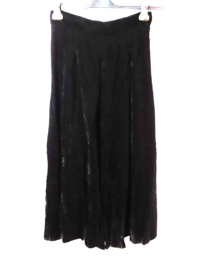 VTG Talbots Made in USA BLACK TRADITIONAL VELVET SKIRT Panel Flare Box Pleats 12