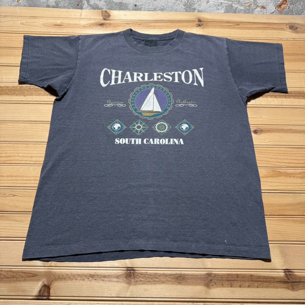 Vintage 90s Charleston South Carolina Sailing Nautical Striped T-Shirt - Large