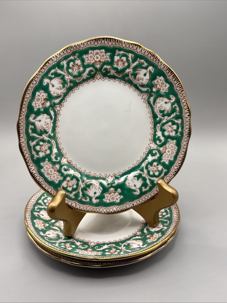 Crown Staffordshire Ellesmere Green Lot 3 Plates Bone China Saucer Bread