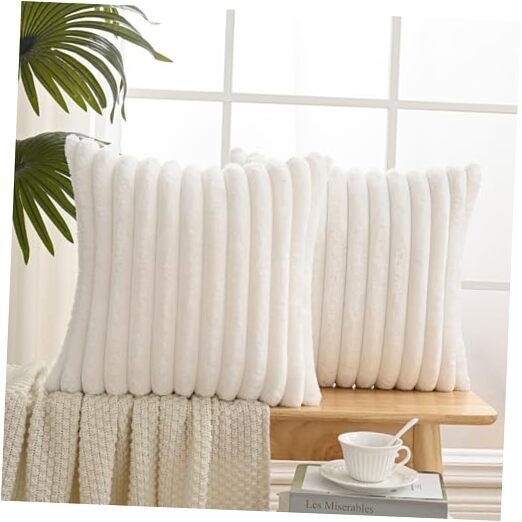 Set of 2 Faux Fur Plush Decorative Throw 18