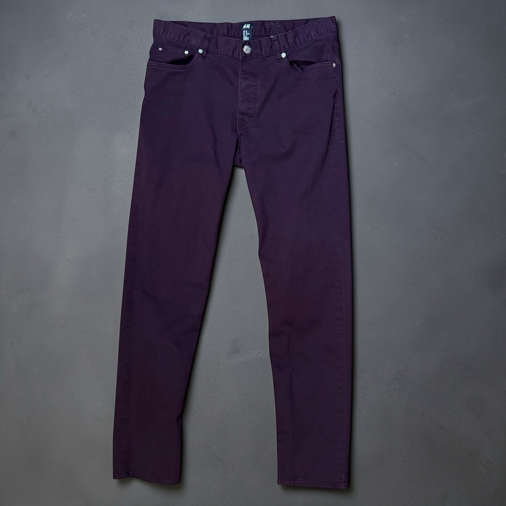 H&M Slim Chinos Mens Plum 5 Pocket Stretch Pants Size 34/30