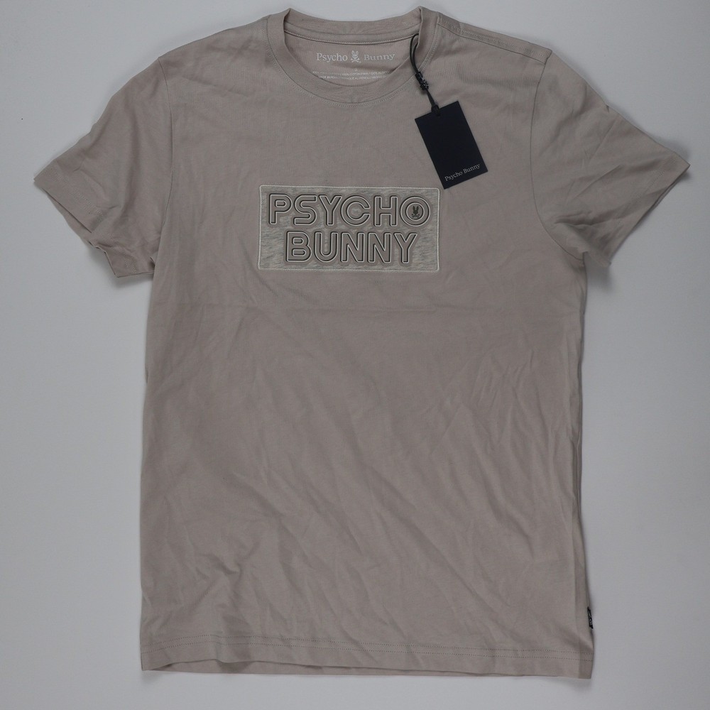 Psycho Bunny Mens T-Shirt Wortham Graphic Tan Solid S Pima Cotton NWT