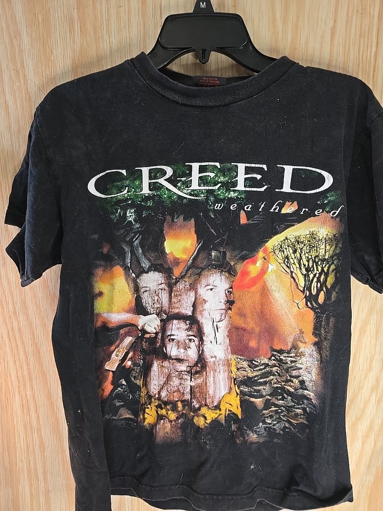VINTAGE 2002 Creed Weathered World Tour Band T-Shirt Medium Black Double Sided