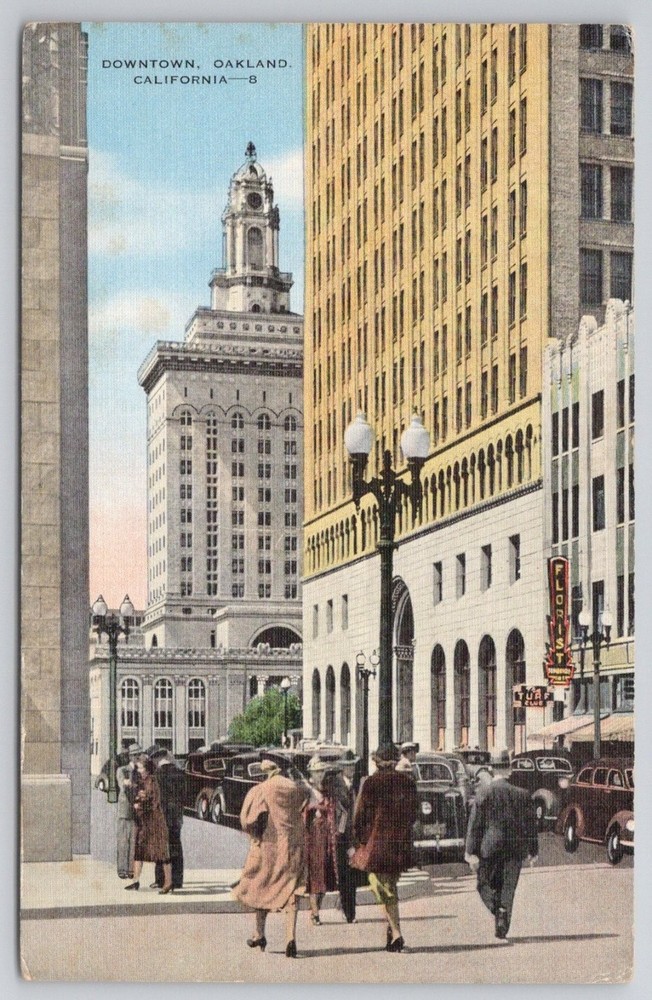 Vintage Postcard Downtown Oakland California Street Scene City Hall 1940s