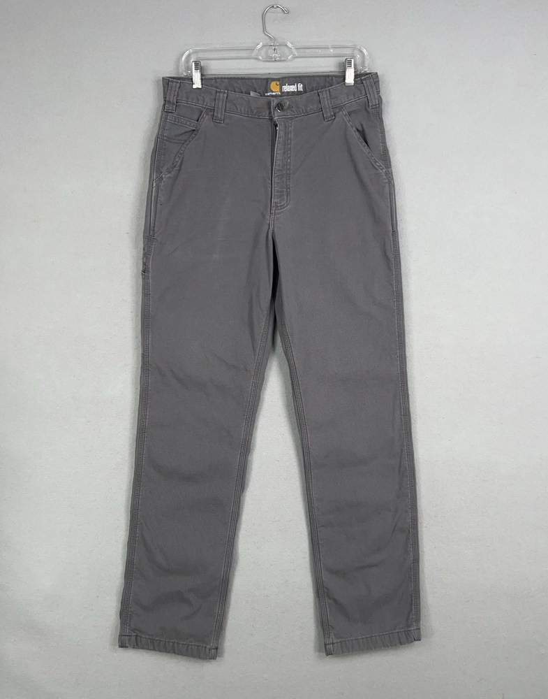 Carhartt Mens 32x34 Gray Relaxed Straight Lined Canvas Work Pants