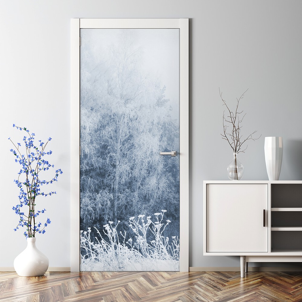 Winter Forest Tree Nature Decal Bubble-Free Door Sticker Wild Decor