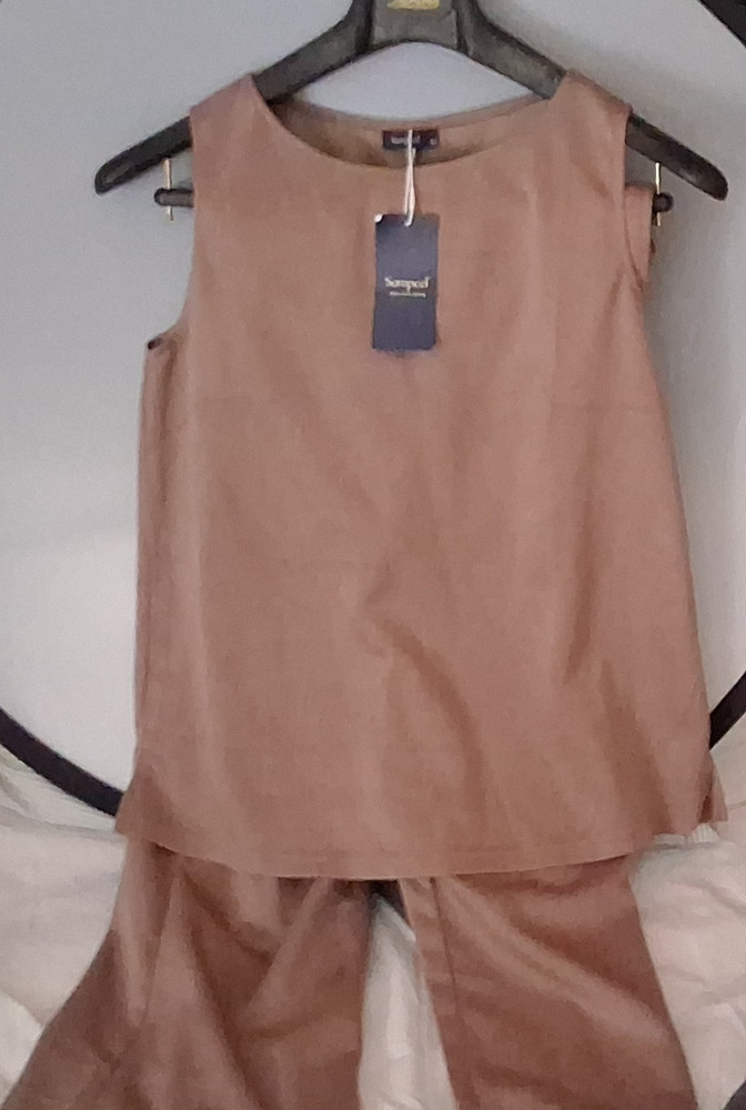 Zara Brown Sleeveless Top & Straight Leg Pants Set, Size M, Crew Neck