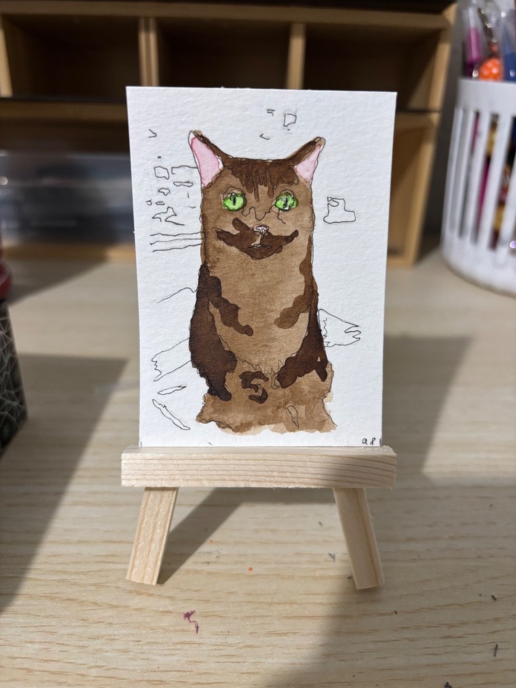 ACEO Original, Tabby Cat, Watercolor Painting, 2.5 x 3.5 in