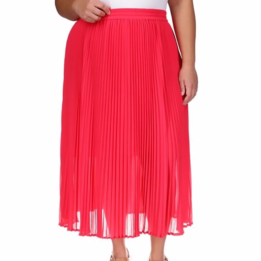 MICHAEL Michael Kors Pull-On Pleated Midi skirt deep pink NWT Retail $165 - 1X