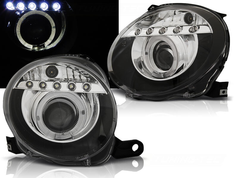 headlights for FIAT 500 2007 2008 2009 2010 2011 2012- PROJECTOR  LED black LHD