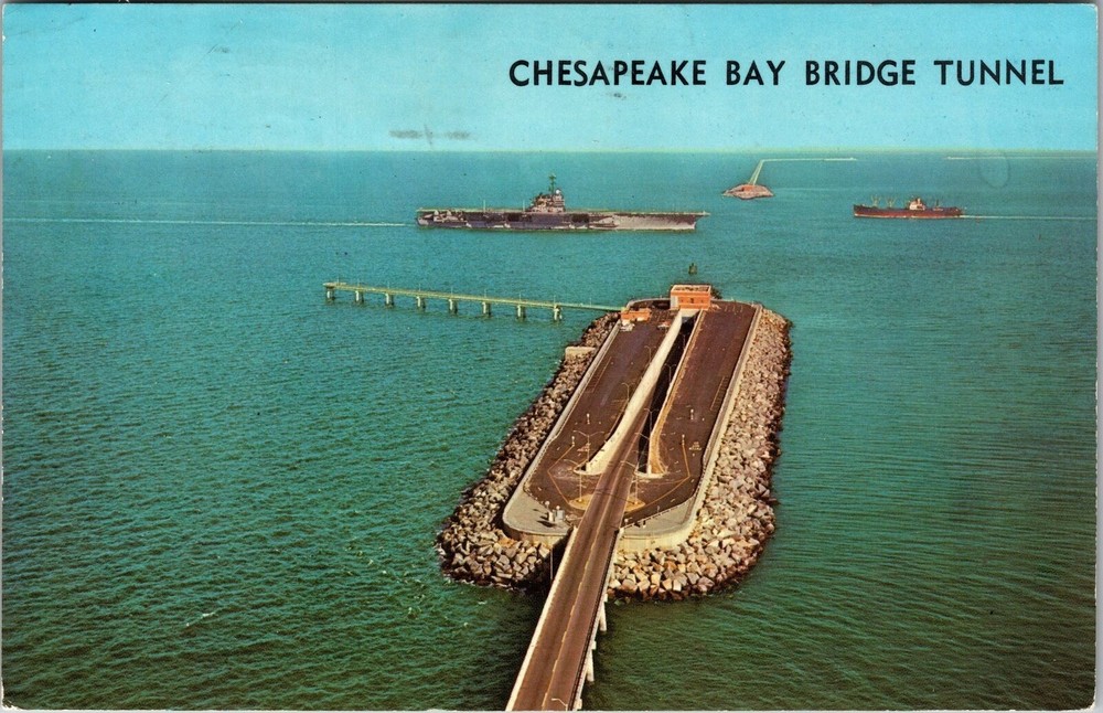 Virginia Beach VA-Virginia, Aerial Bay Bridge Tunnel, Vintage Postcard
