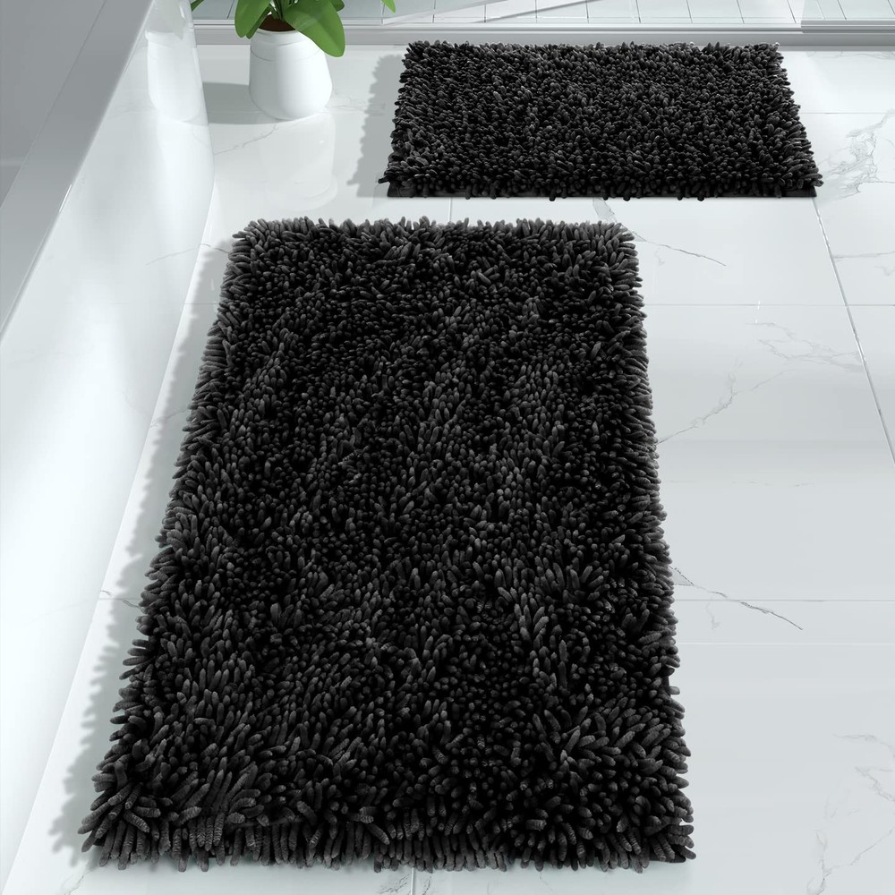 Luxury 2-Piece Shaggy Bathroom Rugs Set - Ultra Plush & Extra Thick Non-Slip Mats