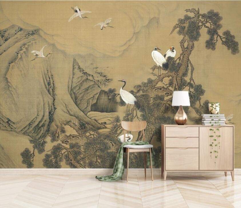 3D Pine Crane Wall Mural Removable Self-Adhesive Peel and Stick Decor ZHUA26873